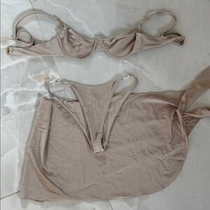 Neutral Beige Underwire Bikini Set with Matching Cover-Up